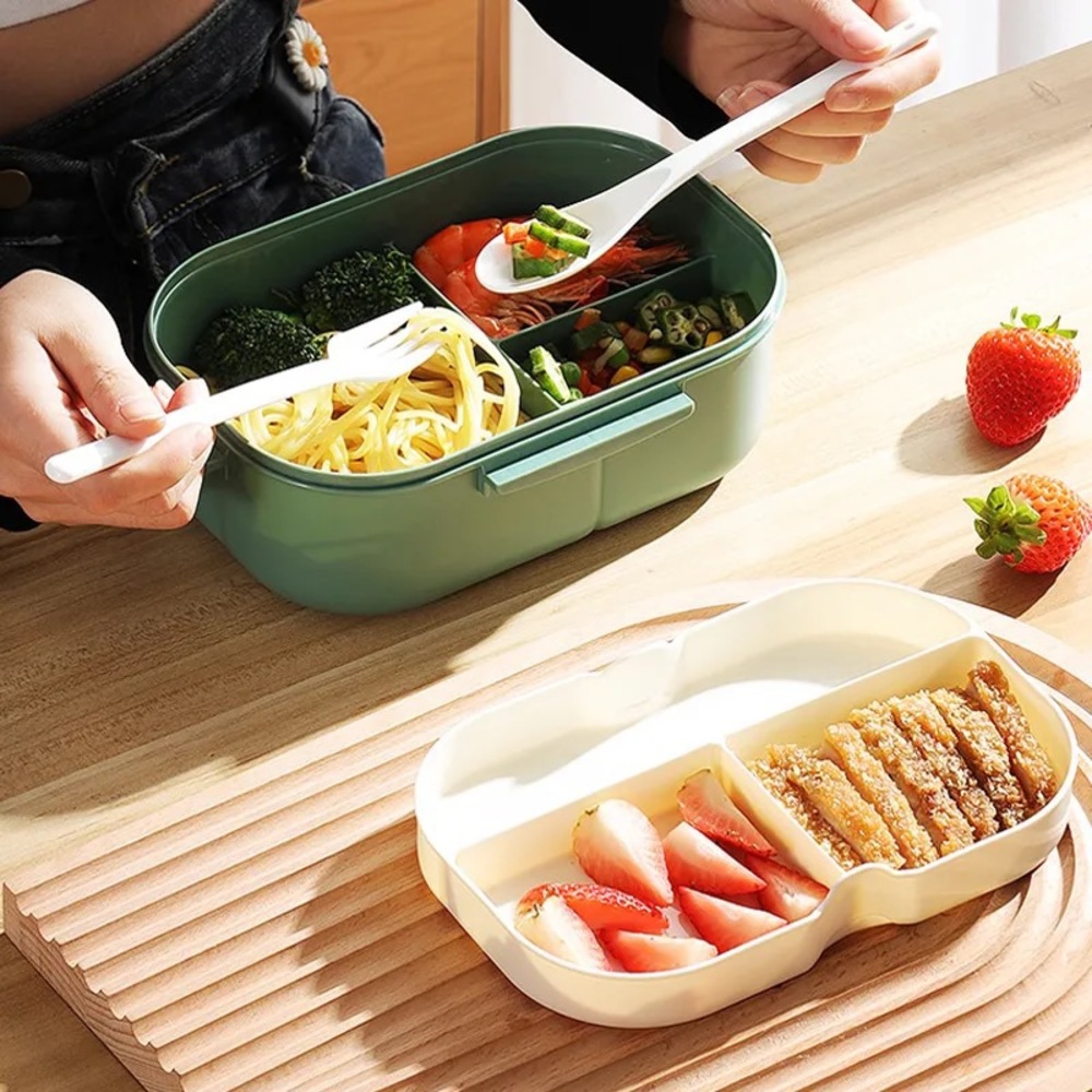 Bento Box, Lunch Box, Double Layered Lunch Box With Spoon & Fork